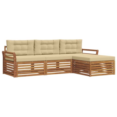 Комплект дивани за открито с възглавница Натурален и Бежов