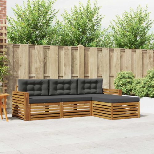 Комплект дивани за открито с възглавница Натурален и Антрацит