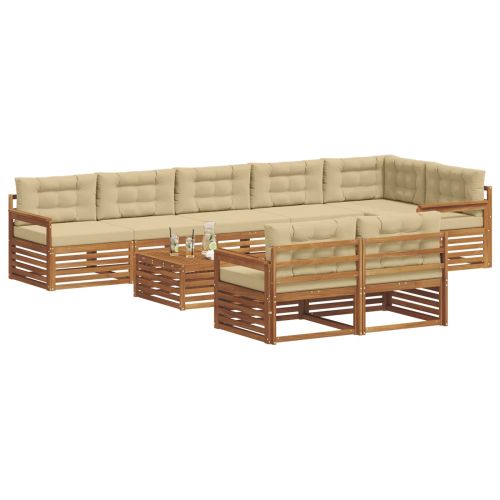 Комплект дивани за открито 9 pcs Натурален и Бежов