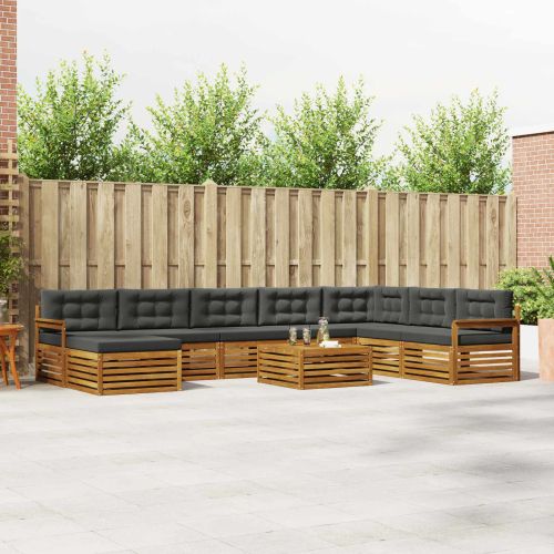 Комплект дивани за открито 9 pcs Натурален и Антрацит