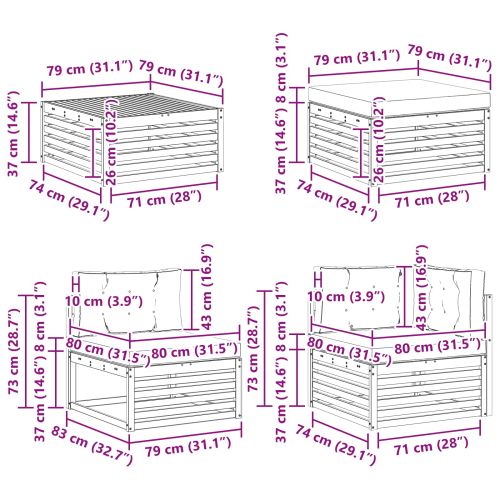 Комплект дивани за открито 9 бр. Натурален и Крема