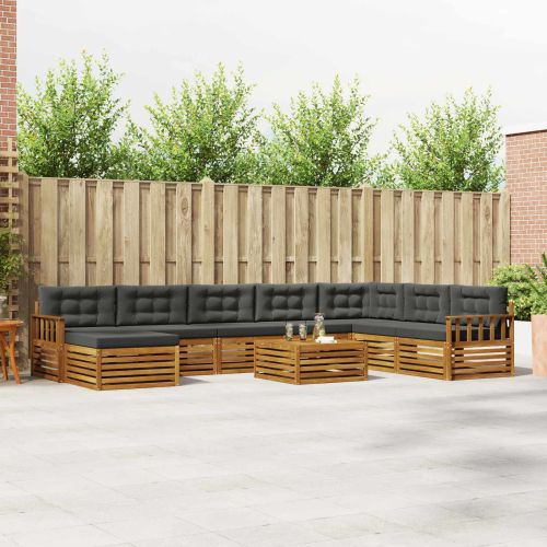 Комплект дивани за открито 9 pcs Натурален и Антрацит