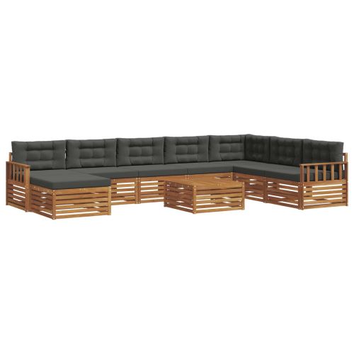 Комплект дивани за открито 9 pcs Натурален и Антрацит