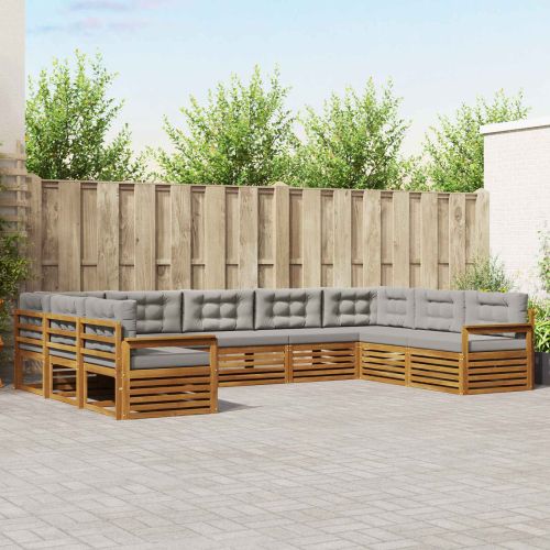 Комплект дивани за открито 9 pcs Естествено и светло сиво