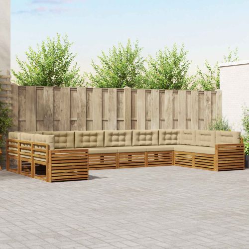 Комплекти дивани 7 pcs Натурален и Бежов Солидно акациево дърво