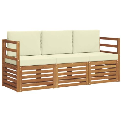Комплекти дивани 3 pcs Натурален и Крема Солидно акациево дърво