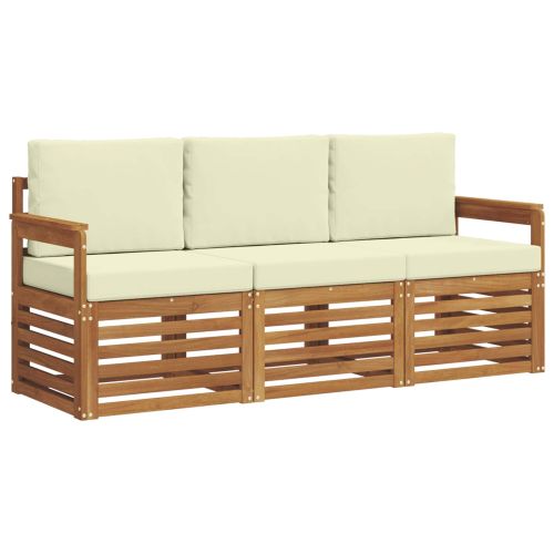 Комплекти дивани 3 pcs Натурален и Крема Солидно акациево дърво