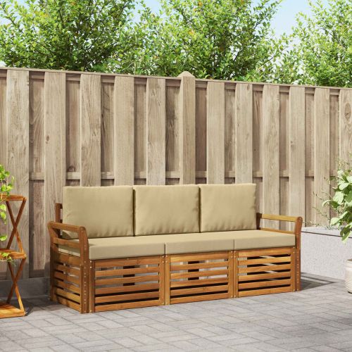 Комплекти дивани 3 pcs Натурален и Бежов Солидно акациево дърво