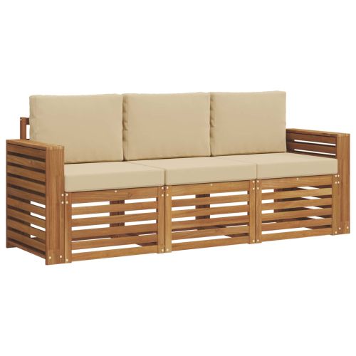 Комплекти дивани 3 pcs Натурален и Бежов Солидно акациево дърво