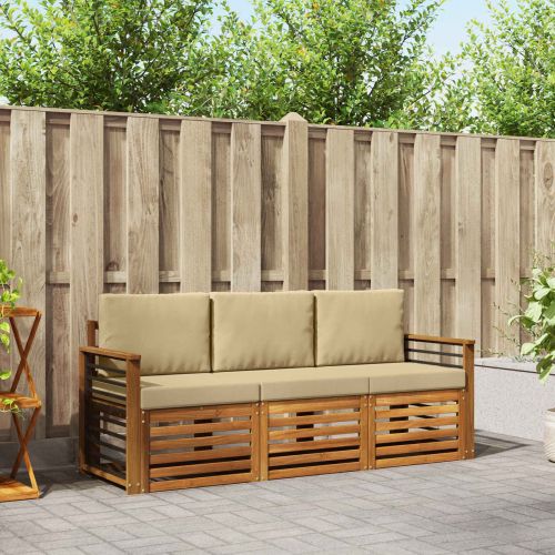 Комплекти дивани 3 pcs Натурален и Бежов Солидно акациево дърво