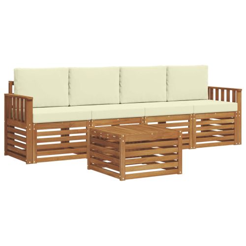 Комплект дивани за открито 5 pcs Натурален и Крема