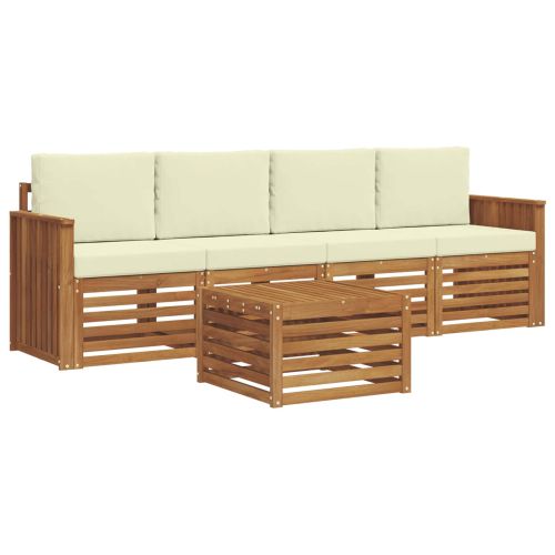 Комплект дивани за открито 5 pcs Натурален и Крема