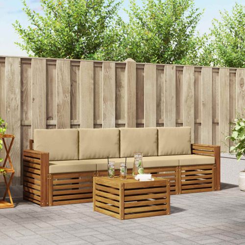 Комплект дивани за открито 5 pcs Натурален и Бежов