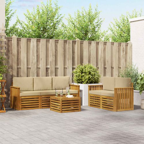 Комплекти дивани 6 pcs Натурален и Бежов Солидно акациево дърво