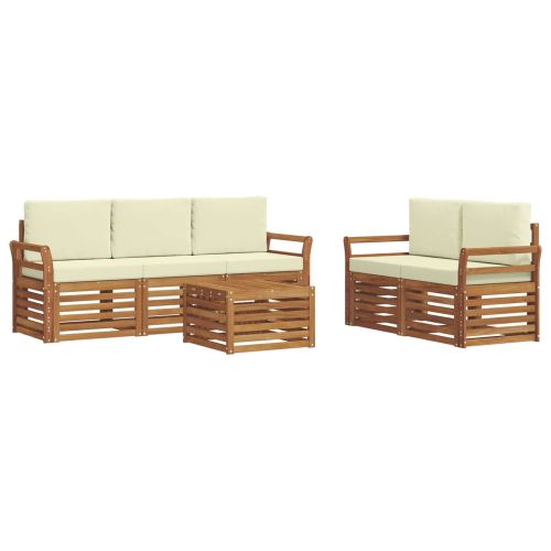 Комплекти дивани 6 pcs Натурален и Крема Солидно акациево дърво