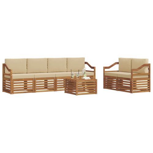 Комплект дивани за открито 7 pcs Натурален и Бежов