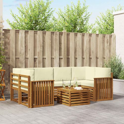Комплект дивани за открито 7 pcs Натурален и Крема
