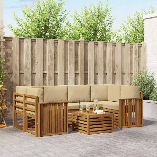 Комплект дивани за открито 7 pcs Натурален и Бежов