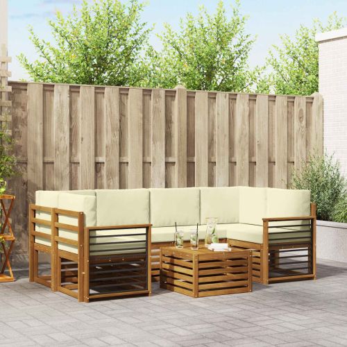 Комплект дивани за открито 7 pcs Натурален и Крема