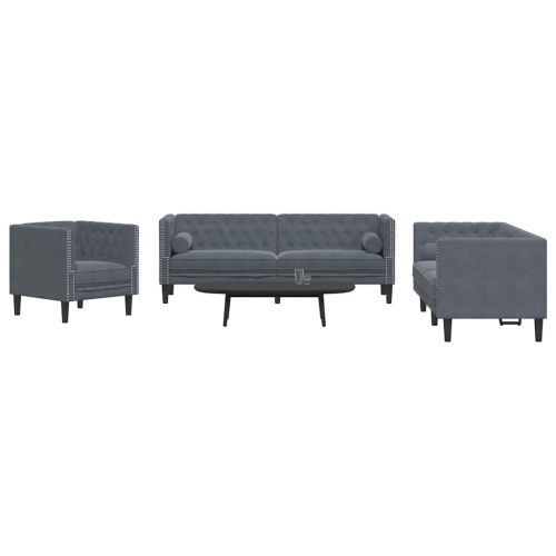 Диван за всекидневна 3 pcs Тъмен сив 194 x 74,5 x 70,5 см