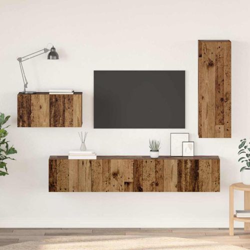 Комплект ТВ шкаф с чекмедже 4 pcs Старо дърво Инженерно дърво
