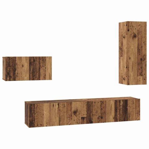 Комплект ТВ шкаф с чекмедже 4 pcs Старо дърво Инженерно дърво