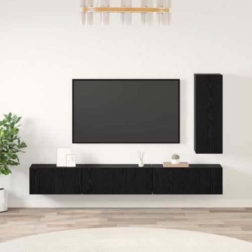 Комплект ТВ шкаф с чекмедже 4 pcs Черния дъб Инженерно дърво