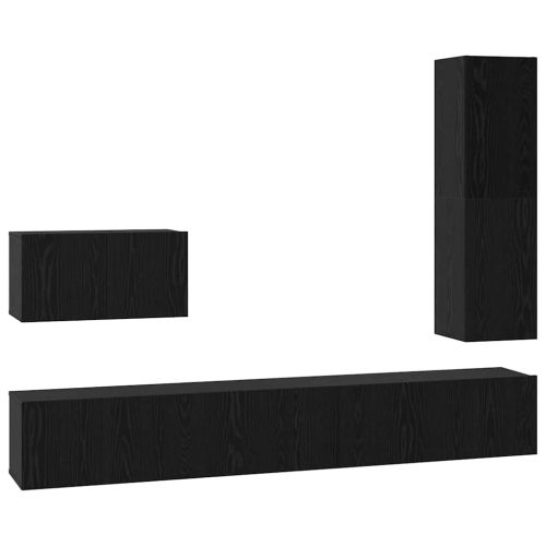 Комплект ТВ шкаф с чекмедже 4 pcs Черния дъб Инженерно дърво