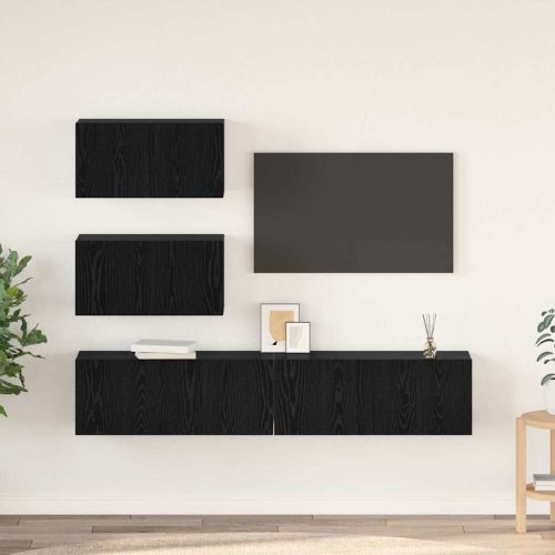 Комплект ТВ шкаф 4 pcs Черен дъб Инженерна дървесина