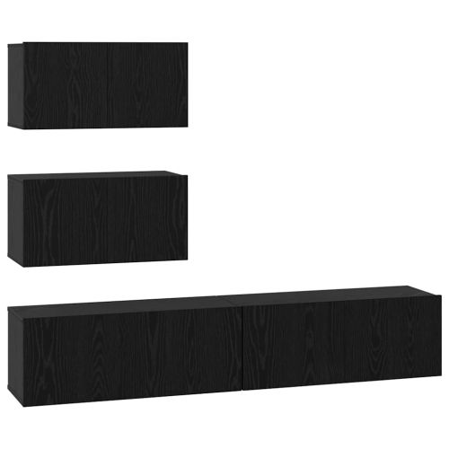 Комплект ТВ шкаф 4 pcs Черен дъб Инженерна дървесина