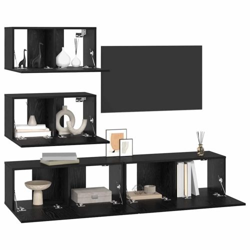 Комплект ТВ шкаф 4 pcs Черен дъб Инженерна дървесина