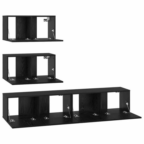 Комплект ТВ шкаф 4 pcs Черен дъб Инженерна дървесина