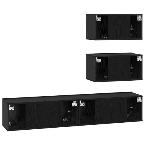 Комплект ТВ шкаф 4 pcs Черен дъб Инженерна дървесина