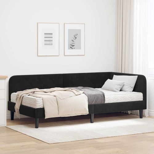 Ъглова рамка за легло Черен 90 x 190 cm Кадифе