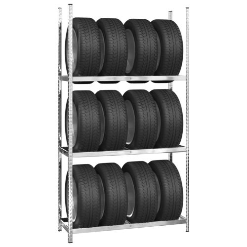 Стелаж за гуми с 2 рафта сребрист 110x40x200 см стомана