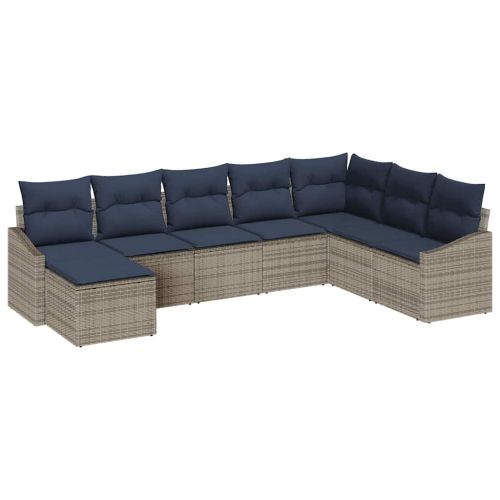 Градински Софа Комплект 8 pcs Сив и тъмносин полиратан