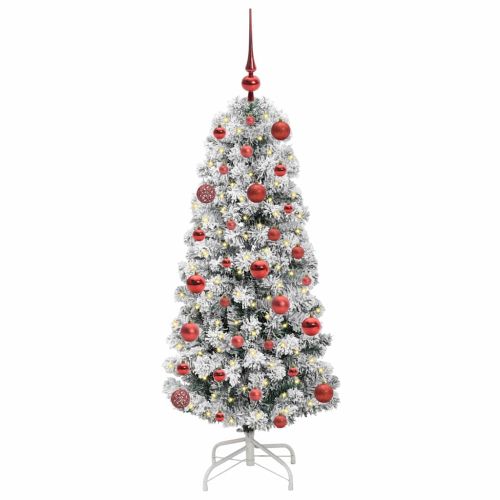 Изкуствено коледно дърво с хингед Зелен и бял 120 cm