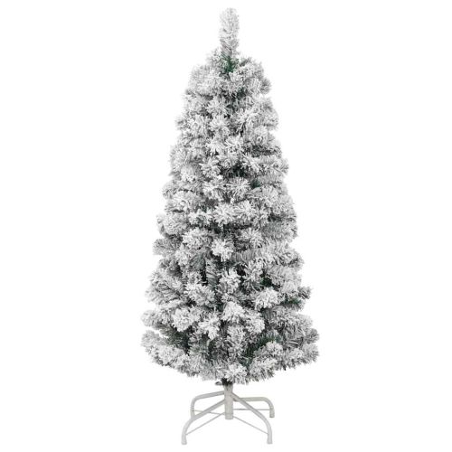 Изкуствено коледно дърво с хингед Зелен и бял 120 cm