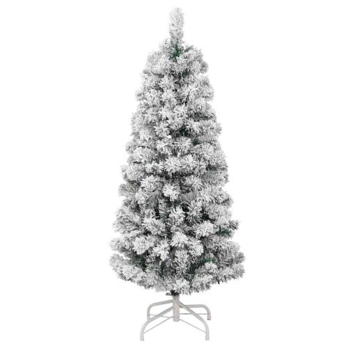 Изкуствено коледно дърво с хингед Зелен и бял 150 cm