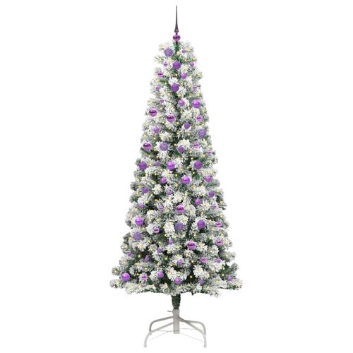 Изкуствено коледно дърво с хингед Зелен и бял 240 cm