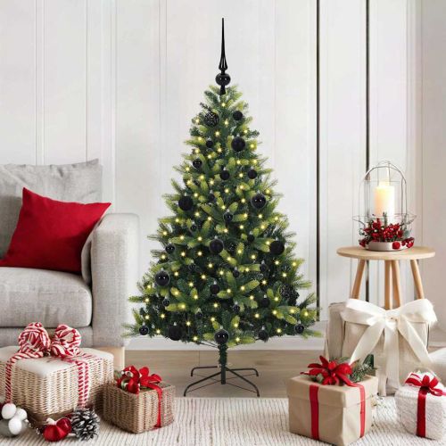 Изкуствен коледен дърво с панти 150 LEDs Зелен 120 cm PVC и PE