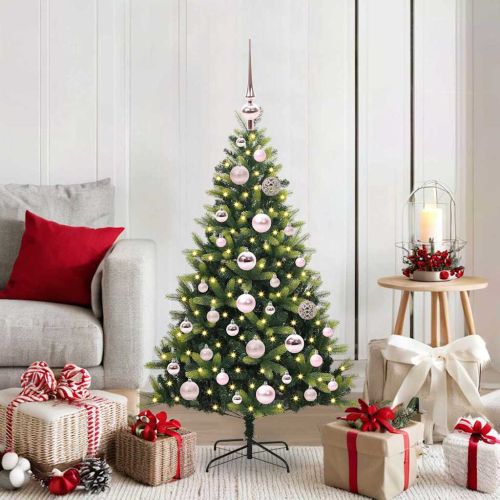 Изкуствен коледен дърво с панти 150 LEDs Зелен 120 cm PVC и PE