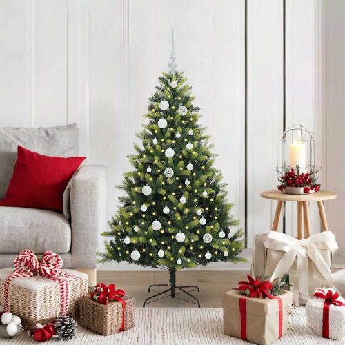 Изкуствен коледен дърво с панти 150 LEDs Зелен 120 cm PVC и PE