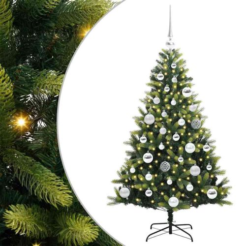 Изкуствен коледен дърво с панти 150 LEDs Зелен 120 cm PVC и PE