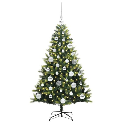 Изкуствен коледен дърво с панти 150 LEDs Зелен 120 cm PVC и PE
