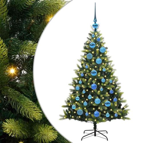 Изкуствен коледен дърво с панти 150 LEDs Зелен 120 cm PVC и PE