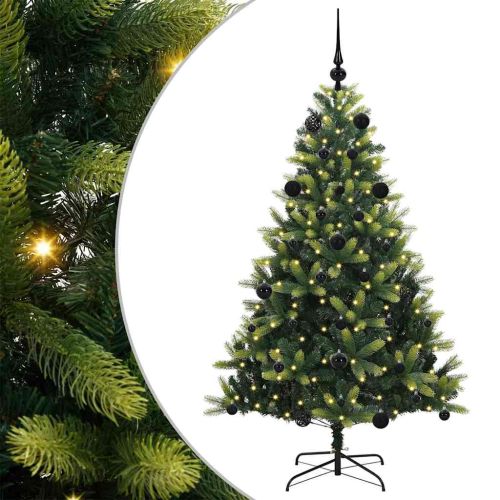 Изкуствен коледен дърво с панти 150 LEDs Зелен 150 cm PVC и PE