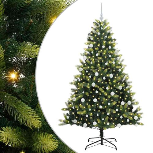 Изкуствен сгъваем коледен дърво с 300 LED светлини Зелен 180 cm