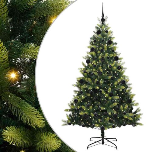 Изкуствен сгъваем коледен дърво с 300 LED светлини Зелен 210 cm