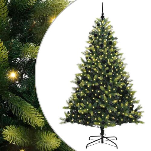 Изкуствен сгъваем коледен дърво с 300 LED светлини Зелен 240 cm